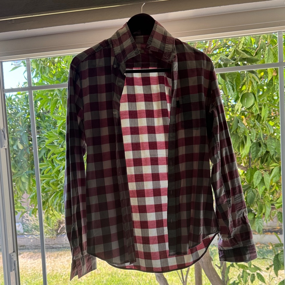 Burberry Red and White Plaid Casual Shirt
